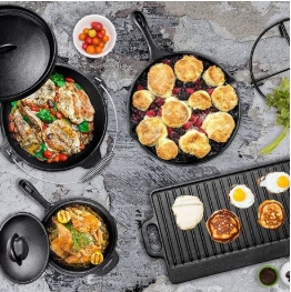 Minhaj - Pre-Seasoned 7 Piece Heavy Duty Cast Iron Dutch Potset - Image 3
