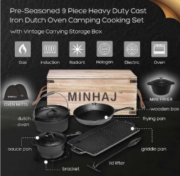 Minhaj - Pre-Seasoned 7 Piece Heavy Duty Cast Iron Dutch Potset - Image 5