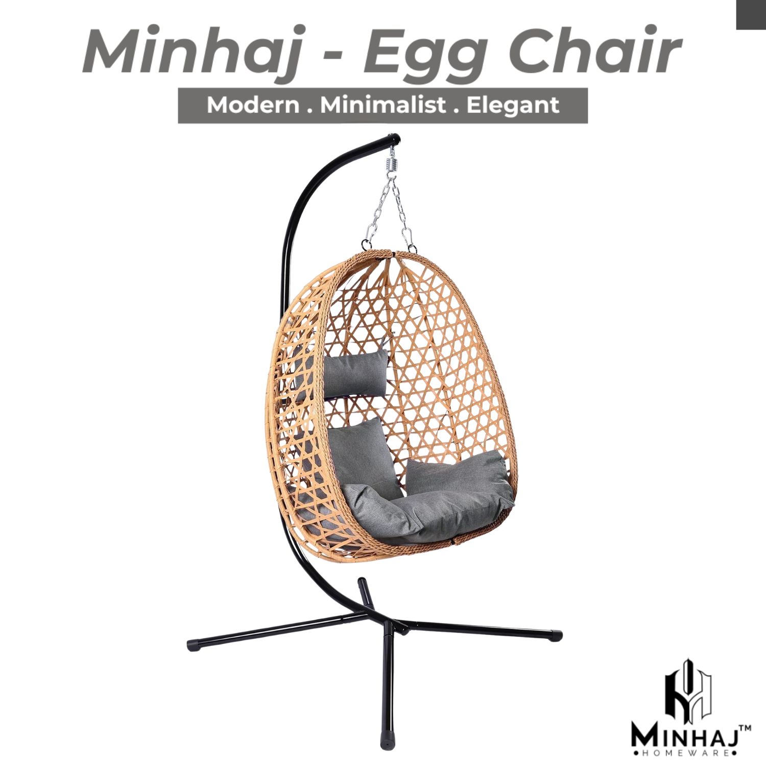 Minhaj - Hanging Egg Chair with Stand and Cushions - Image 9