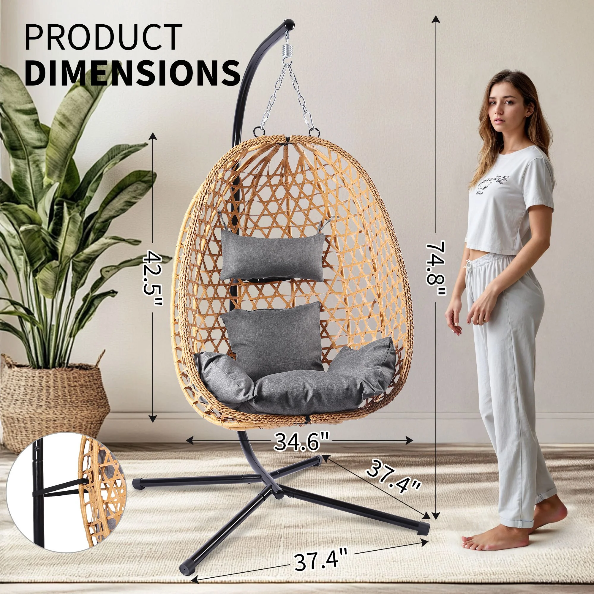 Minhaj - Hanging Egg Chair with Stand and Cushions - Image 10