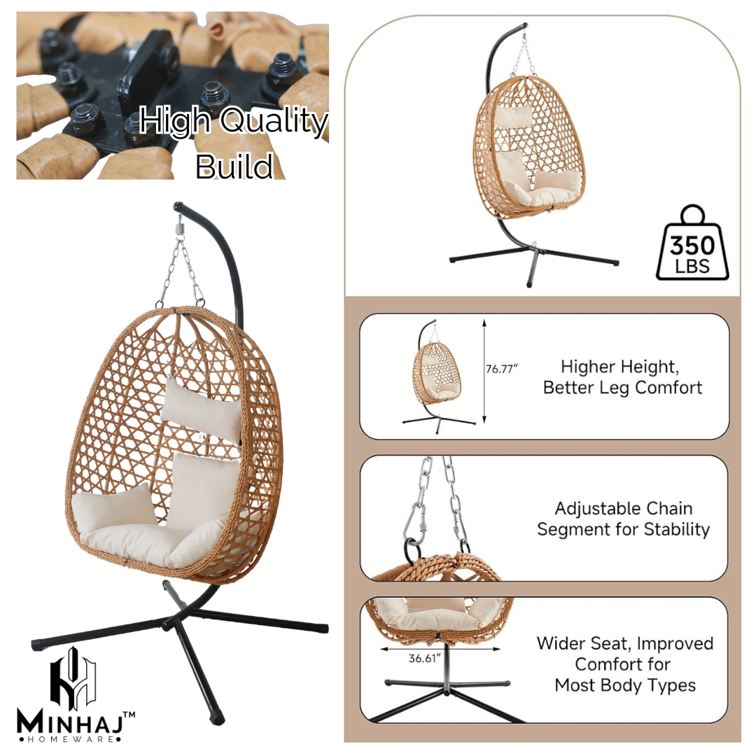 Minhaj - Hanging Egg Chair with Stand and Cushions - Image 7