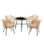 Minhaj 5-Piece Outdoor Patio Rattan Dining Set – Brown