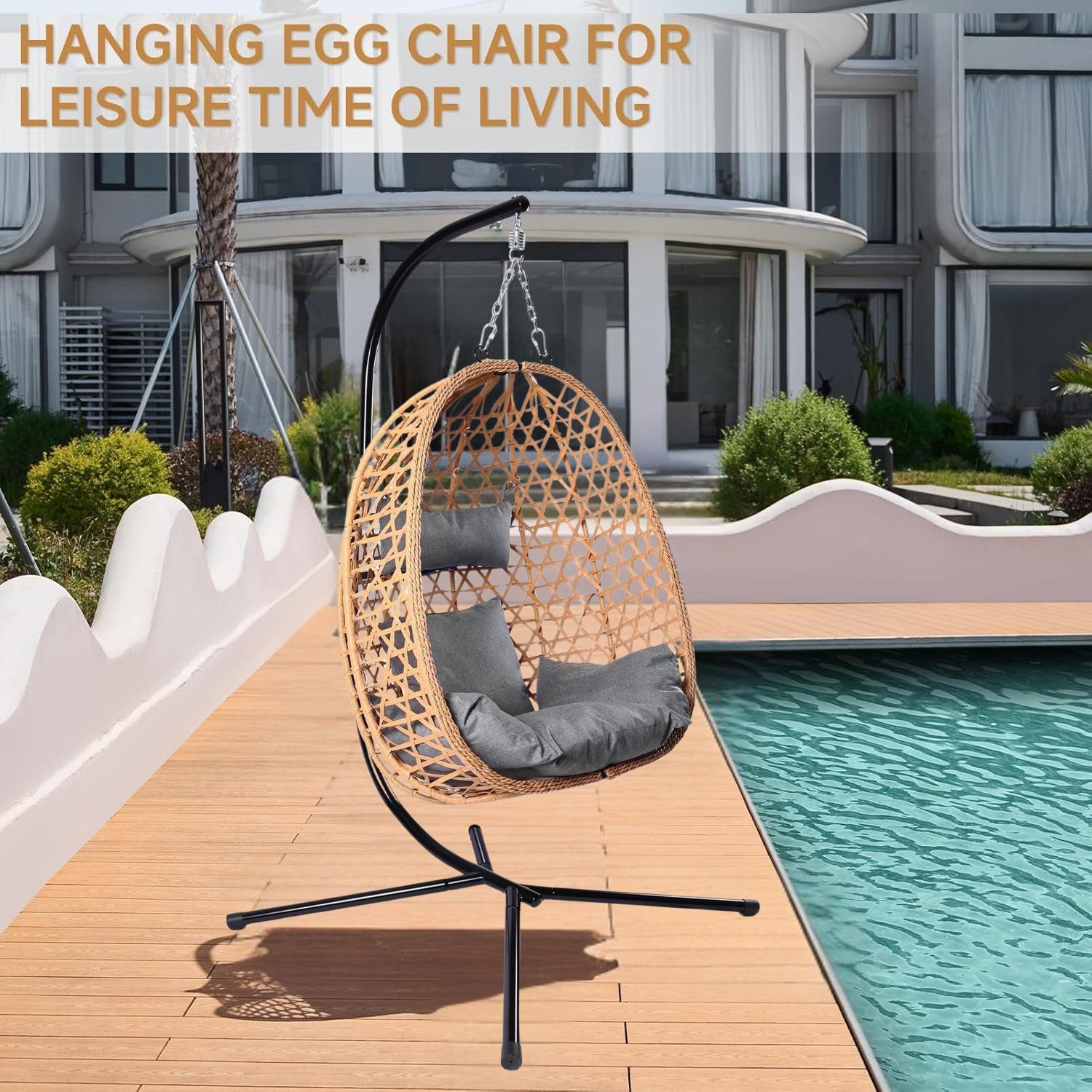 Minhaj - Hanging Egg Chair with Stand and Cushions - Image 11