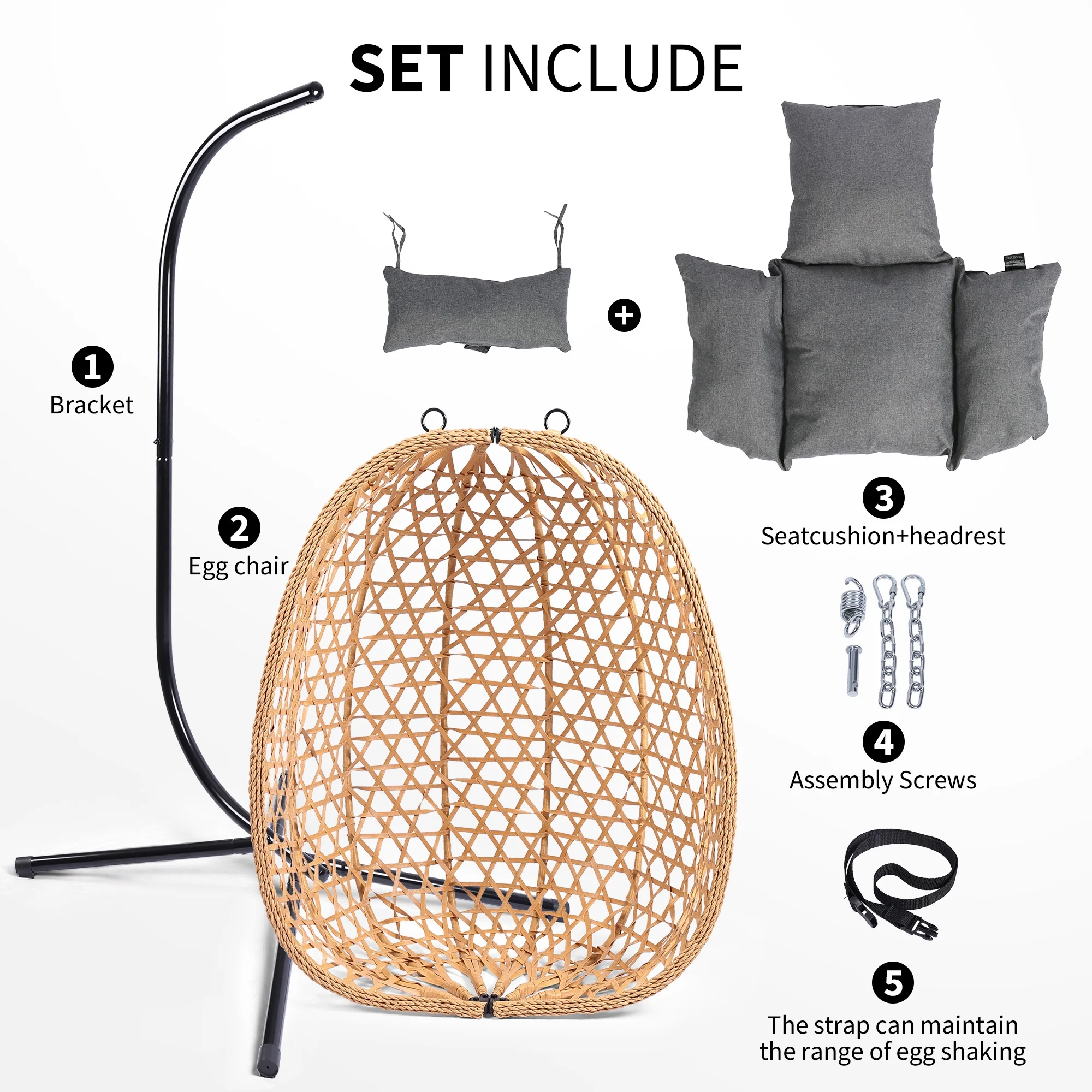 Minhaj - Hanging Egg Chair with Stand and Cushions - Image 14