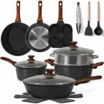 Minhaj Homeware Aluminium Black Granite 18piece Cookware Set